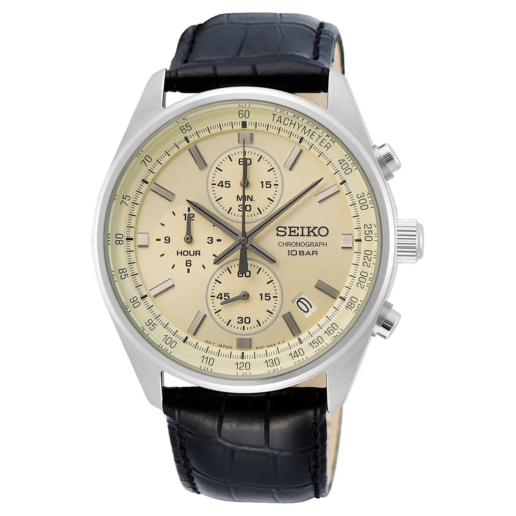 Seiko SSB383P1 Chronograph Creme Dial Leather Strap Men's Watch