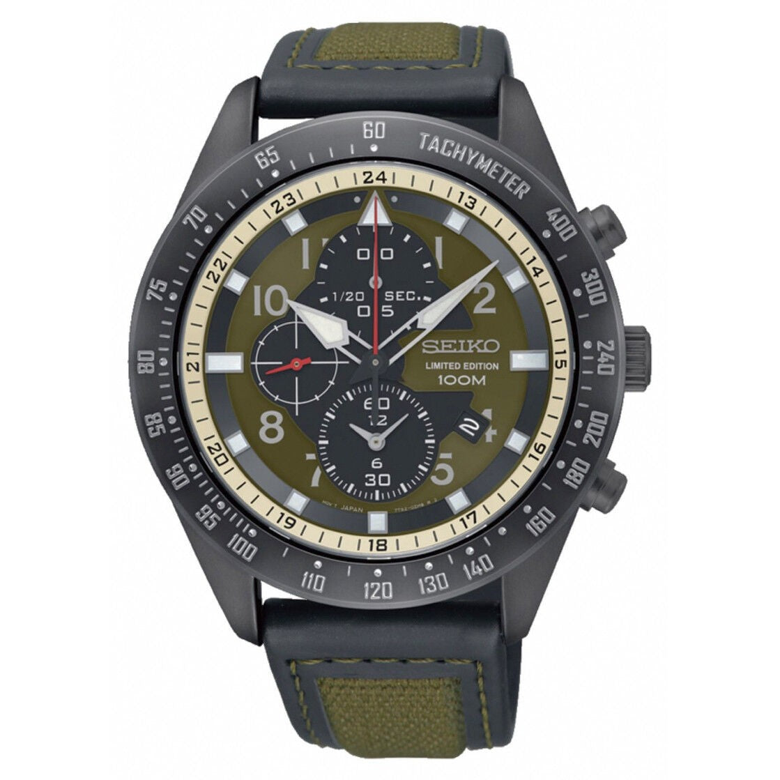 Seiko Criteria SNDH47P1 Chronograph Green Dial Leather Strap Men's Watch