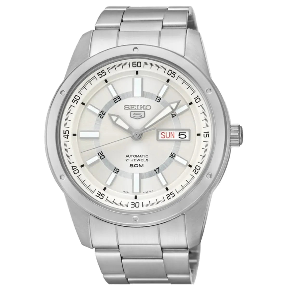 Seiko 5 SNKN09J1 21 Jewels Automatic Elegant Silver Dial Stainless Steel Men's Watch