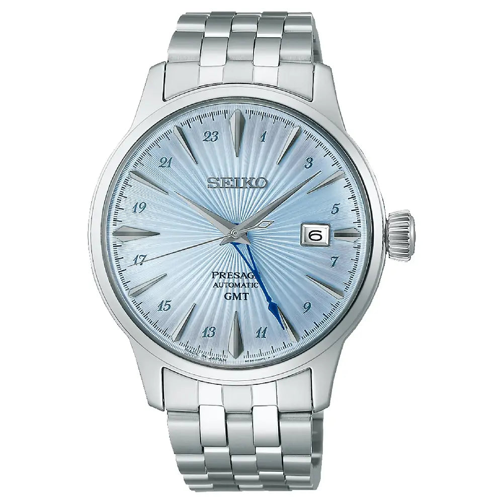 Seiko Presage SSK037J1 Cocktail Time Automatic GMT "Sky Diving Inspired" Blue Dial 40.5mm Stainless Steel Men's Watch