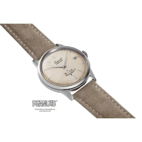 Orient Bambino RA-AC0M17G30B Limited Edition 75th Anniversary Peanuts Automatic Cream Yellow Dial Leather Strap Men's Watch