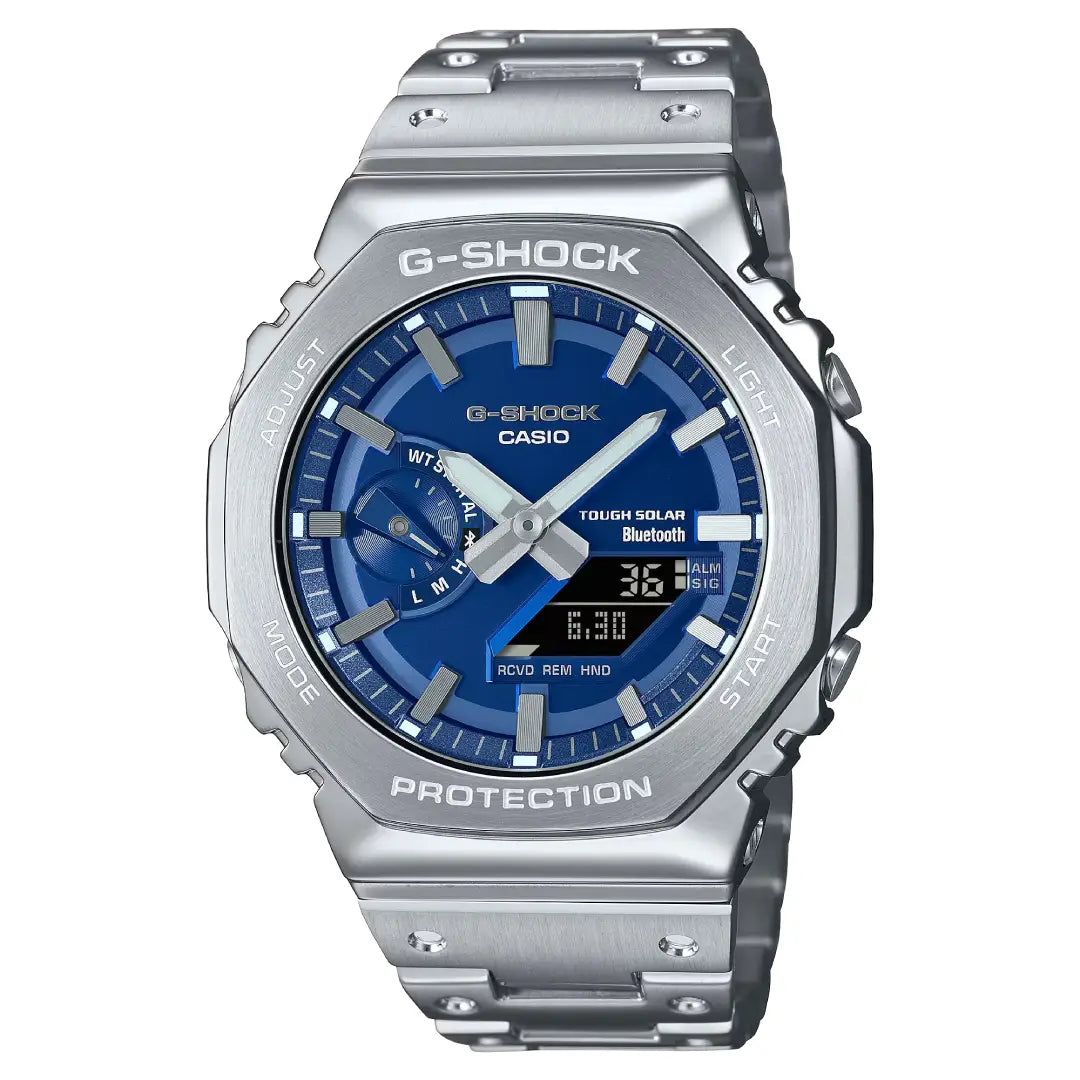 Casio G-Shock Full Metal Octagon Bluetooth Solar GM-B2100AD-2A Blue Dial  Stainless Steel Men's Watch