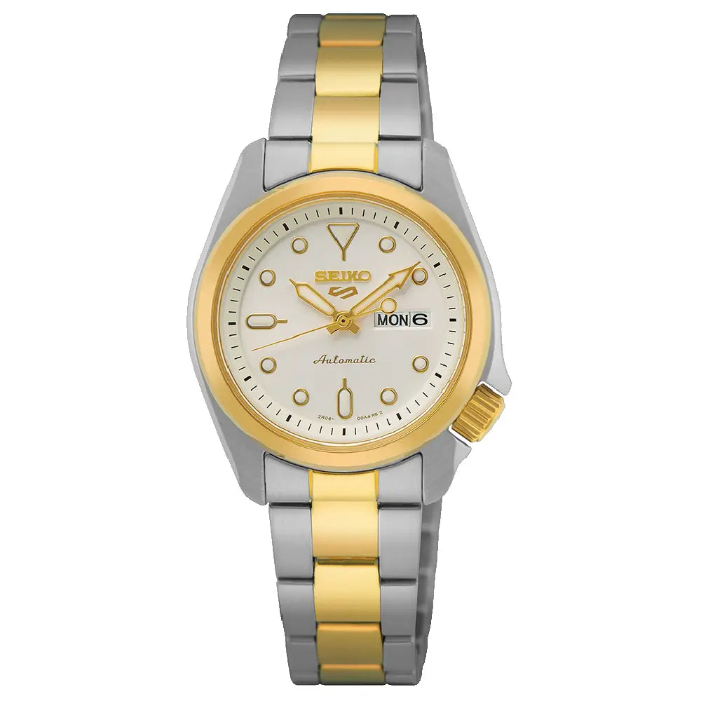 Seiko 5 Sports Compact SRE004 Automatic White Dial Two-Tone 28mm Stainless Steel Women's Watch