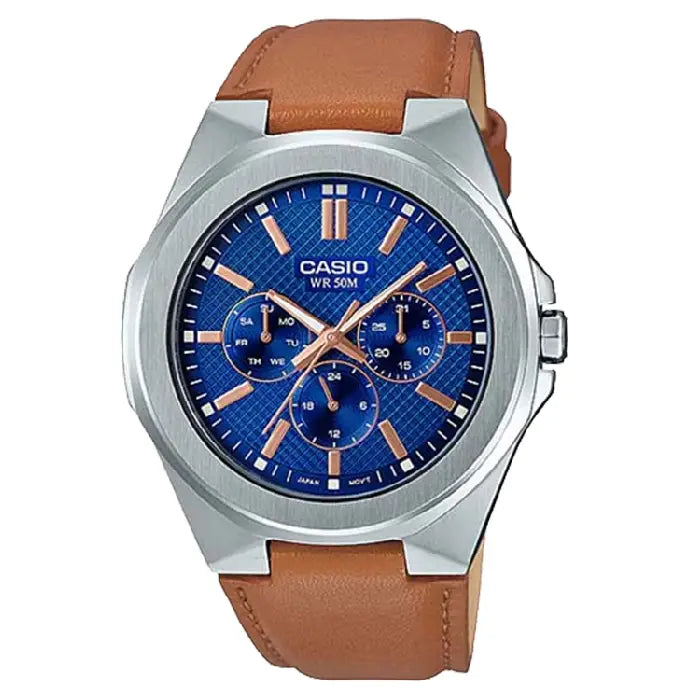 Casio Enticer MTP-SW330L-2AVDF Multi-Hand Analog Blue Dial Leather Strap Men's Watch