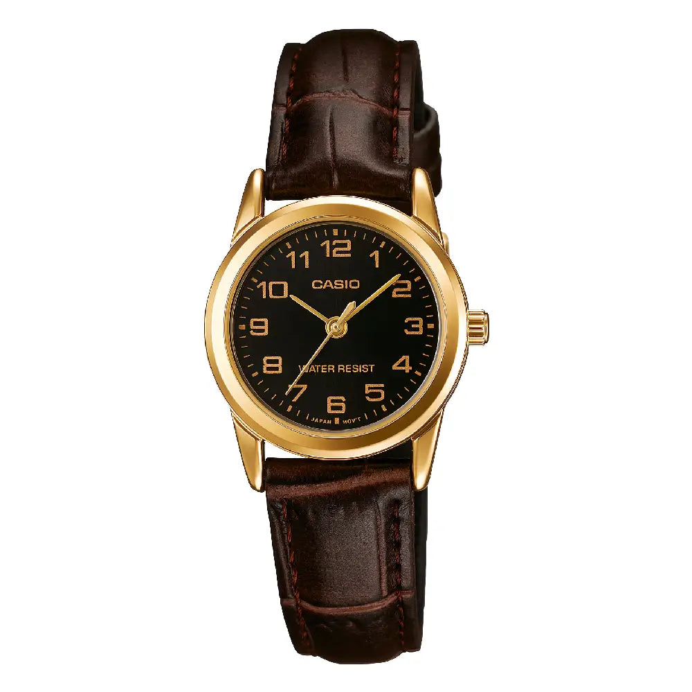 Casio Analog LTP-V001GL-1B Black Dial Leather Strap Women's Watch