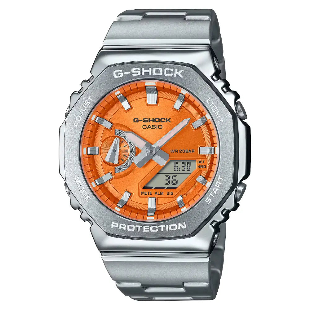 Casio G-Shock G-Steel GM-2110D-4ADR Orange Dial Stainless Steel Men's Watch