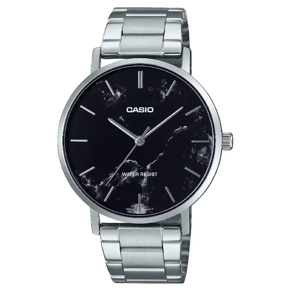 Casio Enticer Analog MTP-VT01DM-1AUDF Black Dial (Marble Design) Stainless Steel Men's Watch