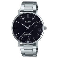 Casio Enticer Analog MTP-VT01DM-1AUDF Black Dial (Marble Design) Stainless Steel Men's Watch
