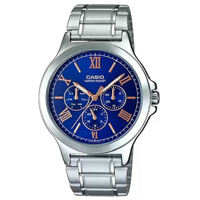 Casio Enticer MTP-V300D-2AUDF Multi Hand Analog Blue Dial Stainless Steel Men's Watch
