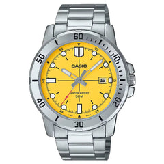 Casio Enticer MTP-VD01D-9EVUDF Date Analog Yellow Dial Stainless Steel Men's Watch