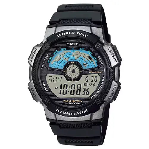 Casio World Time Digital AE-1100W-1AVDF Black Dial Resin Strap Men's Watch