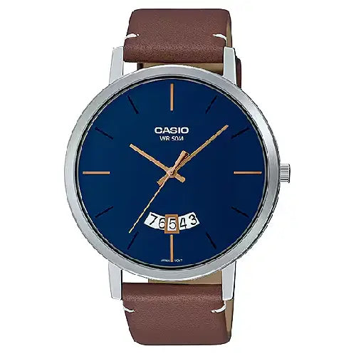 Casio Collection Analog MTP-B100L-2EVDF Blue Dial Leather Strap Men's Watch