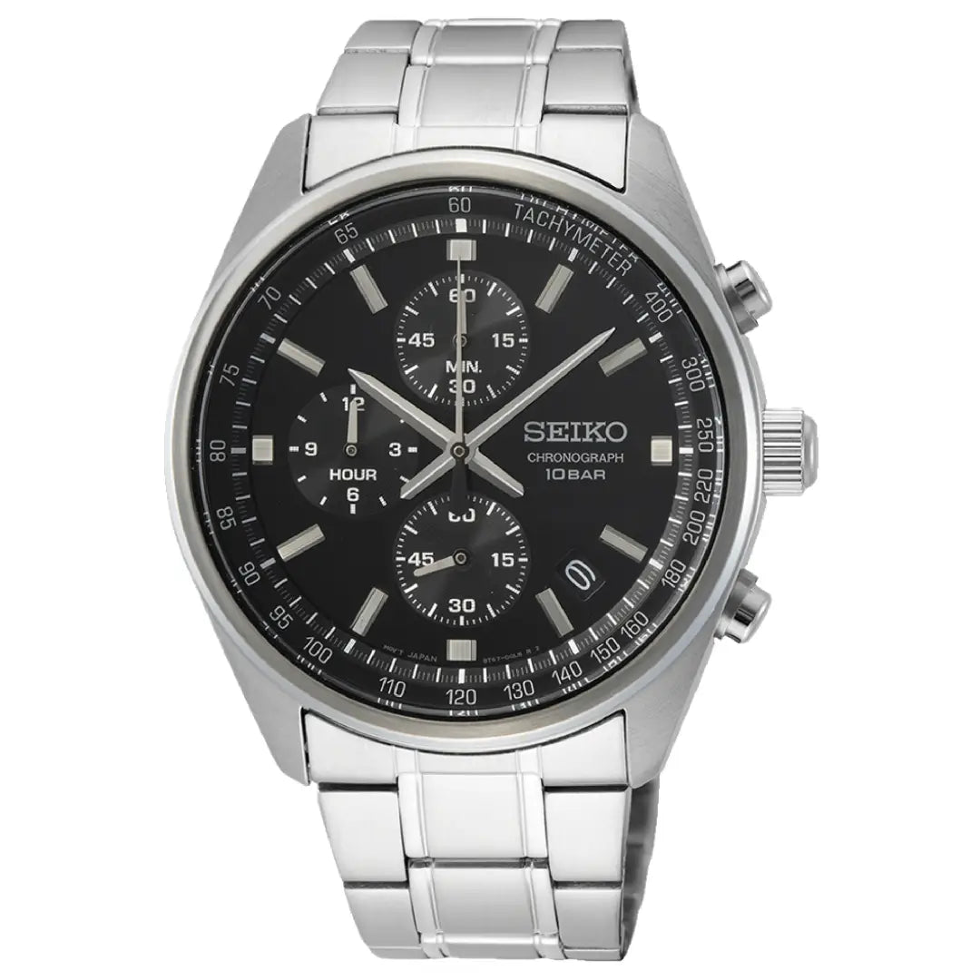 Seiko Chronograph SSB379P1 Black Dial Quartz Stainless Steel Men's Watch