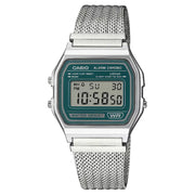 Casio A158WEM-3D vintage mirror green dial 33mm stainless steel digital watch