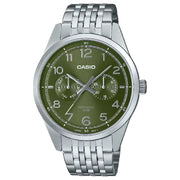 Casio Enticer MTP-E340D-3A multi-hand green dial 42mm stainless steel men’s watch