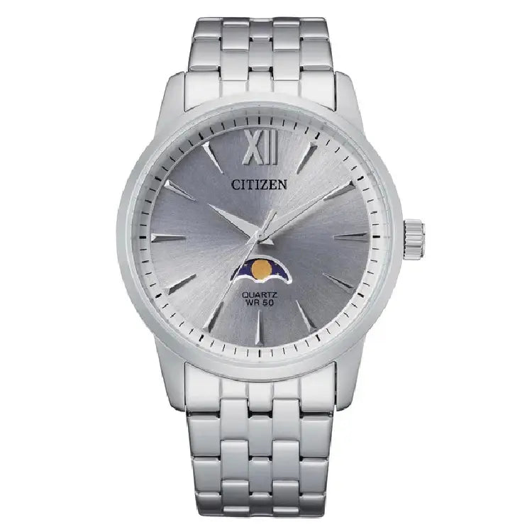 Citizen AK5000-54A Moon Phase Quartz Analog Silver Dial 42mm Stainless Steel Men's Watch