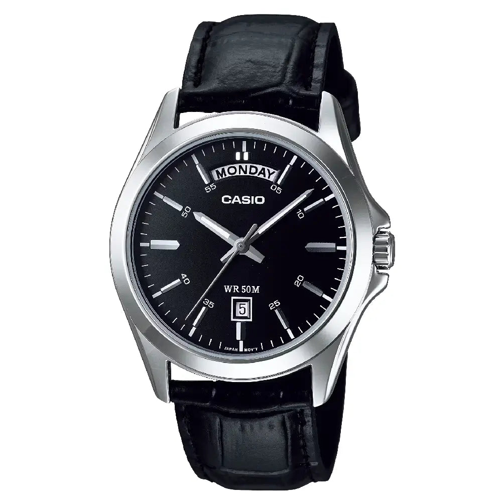 Casio Enticer Analog Multi-Dial MTP-1370L-1AVDF Black Dial 40mm Leather Strap Men's Watch