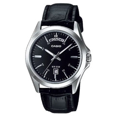 Casio Enticer Analog Multi-Dial MTP-1370L-1AVDF Black Dial 40mm Leather Strap Men's Watch