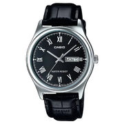 Casio Enticer MTP-V006L-1BUDF Day Date Analog Black Dial Leather Strap Men's Watch