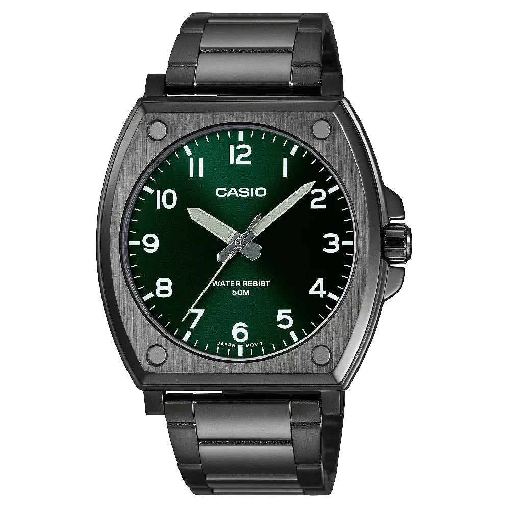 Casio Standard "Tonneau" MTP-E730B-3A Green Dial 43.4mm Stainless Steel Men's Watch