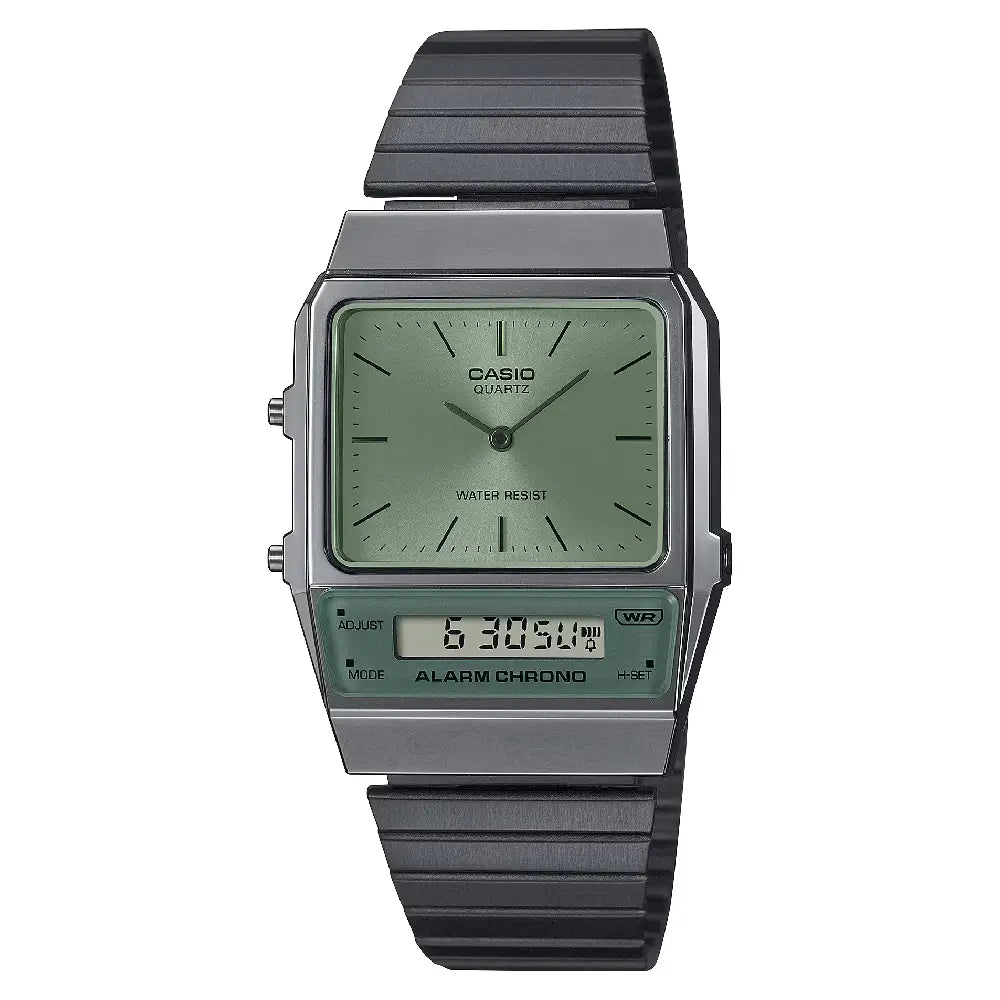 Casio Analog-Digital AQ-800ECGG-3ADF Green Dial Stainless Steel Unisex Watch