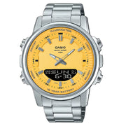 Casio Analog-Digital World Time AMW-880D-9AVDF Yellow Dial Stainless Steel Men's Watch
