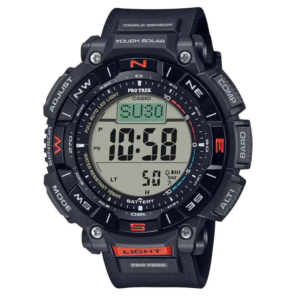Casio ProTrek PRG-340-1DR Digital Tough Solar Triple Sensor Black Digital Dial 51.7mm Resin Strap Men's Watch