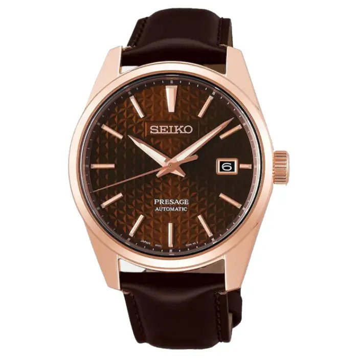 Seiko Presage SPB170J1 Automatic Sharp Edged Brown Dial Leather Strap Men's Watch