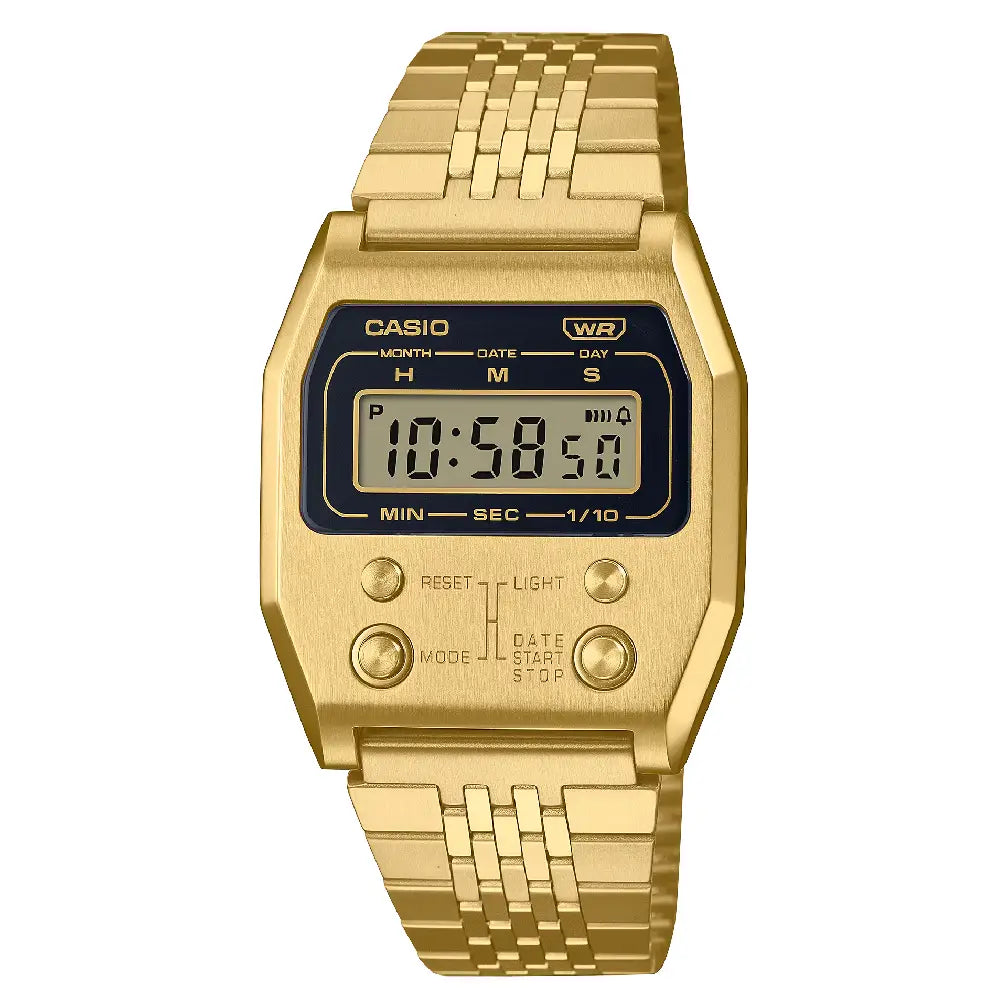 Casio Vintage Digital A1100G-5DF Gold Dial Stainless Steel Unisex Watch