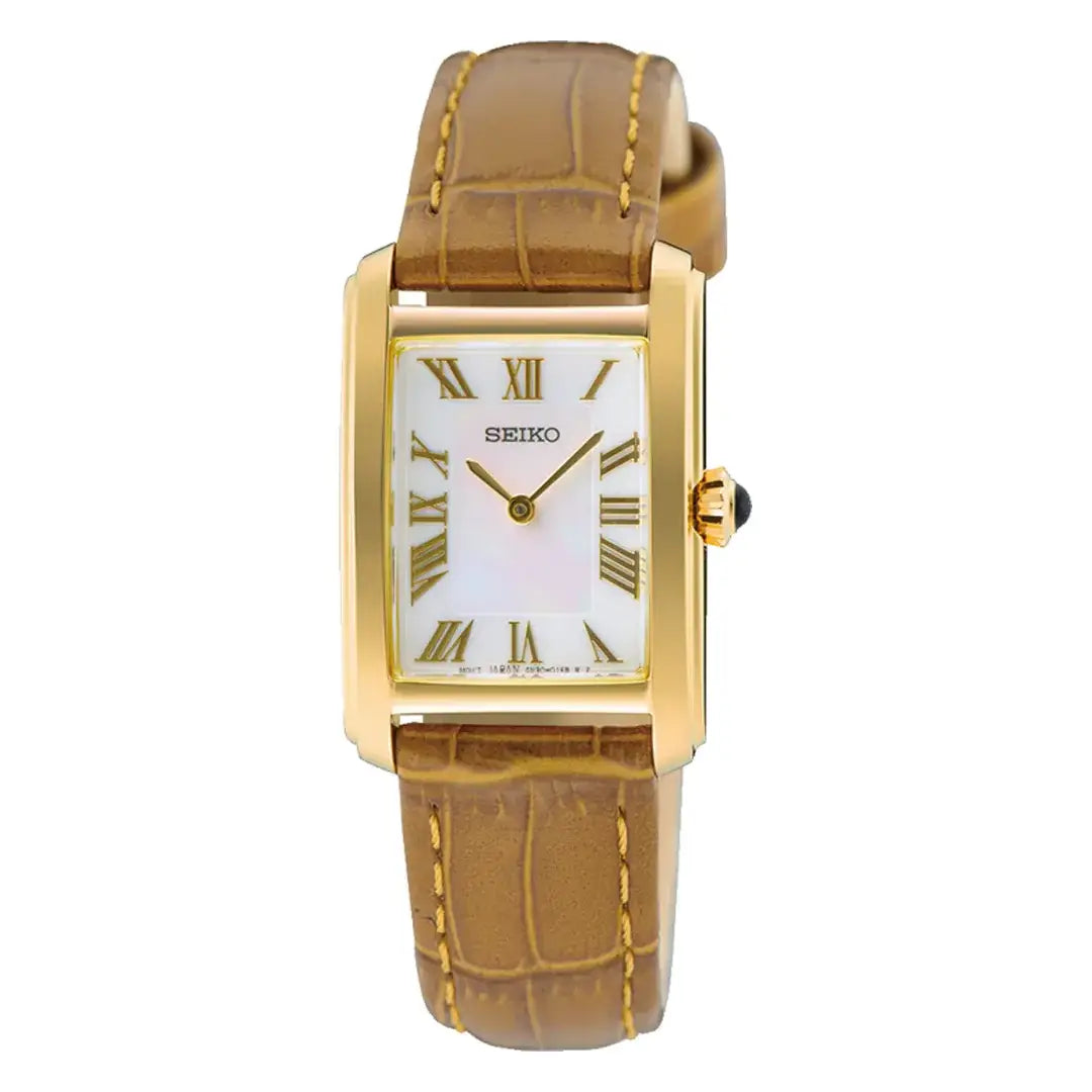 Seiko Conceptual SWR100P1 (Seiko Tank) Rectangular Case White MOP Dial Leather Strap Women's Watch