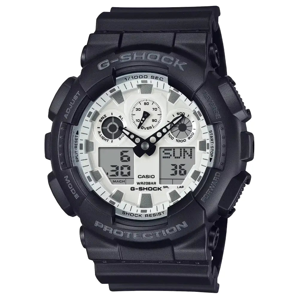 Casio G Shock GA-100WD-1A Analog-Digital "High Contrast" White Vapor Deposition Dial 51.2mm Resin Strap Men's Watch