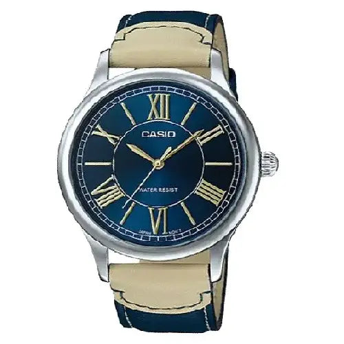 Casio Collection Analog MTP-E113L-2ADF Blue Dial Leather Strap Men's Watch