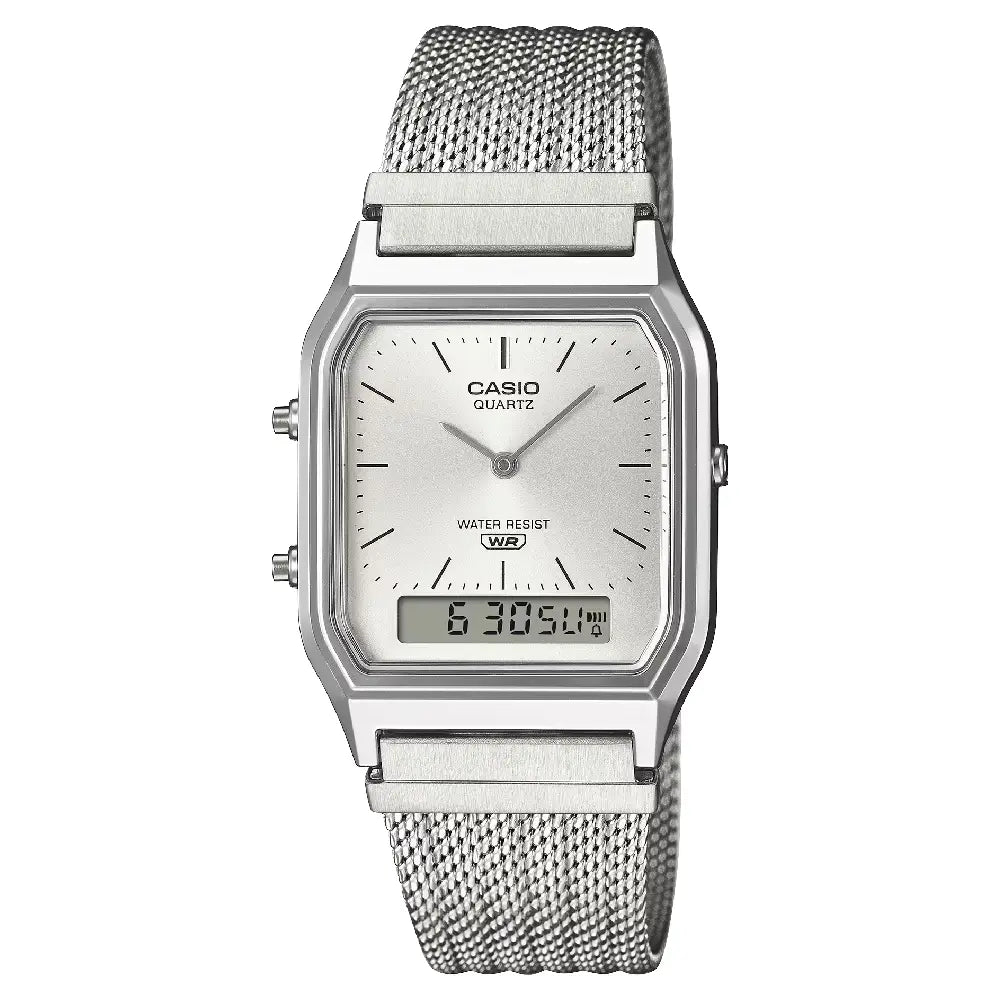 Casio Vintage "Silver Mesh" AQ-230EM-7ADF Silver Dial 29.8mm Stainless Steel Men's Watch
