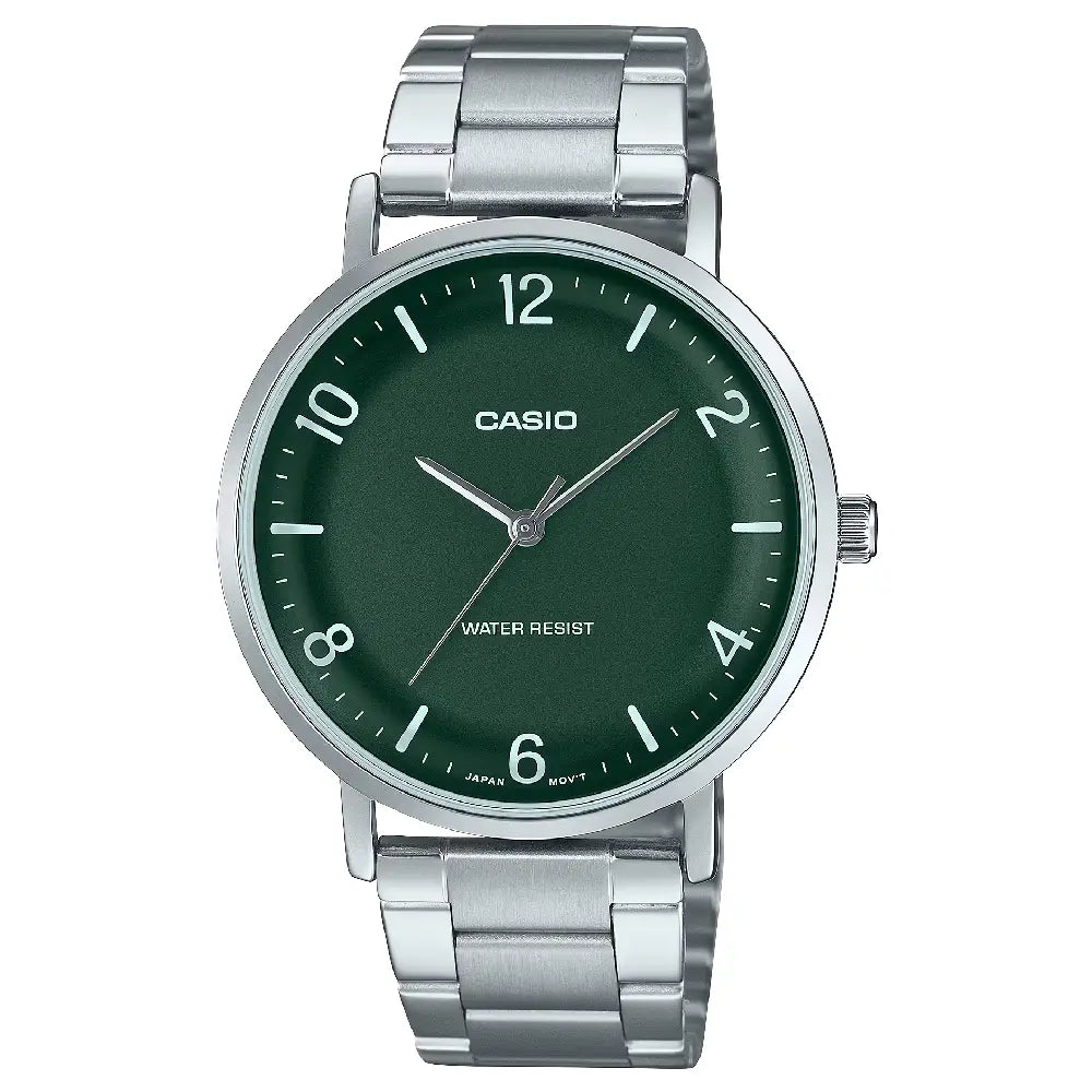 Casio Enticer Analog MTP-VT03D-3BDF Green Dial Stainless Steel Men's Watch
