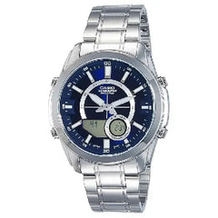 Casio Analog-Digital World Time AMW-810D-2AVDF Blue Dial Stainless Steel Men's Watch
