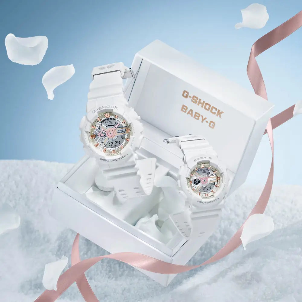 Casio LOV-24A-7A G-Shock Baby-G Lover's Collection Digital Analog White Dial Resin Strap Couples Watch Collection