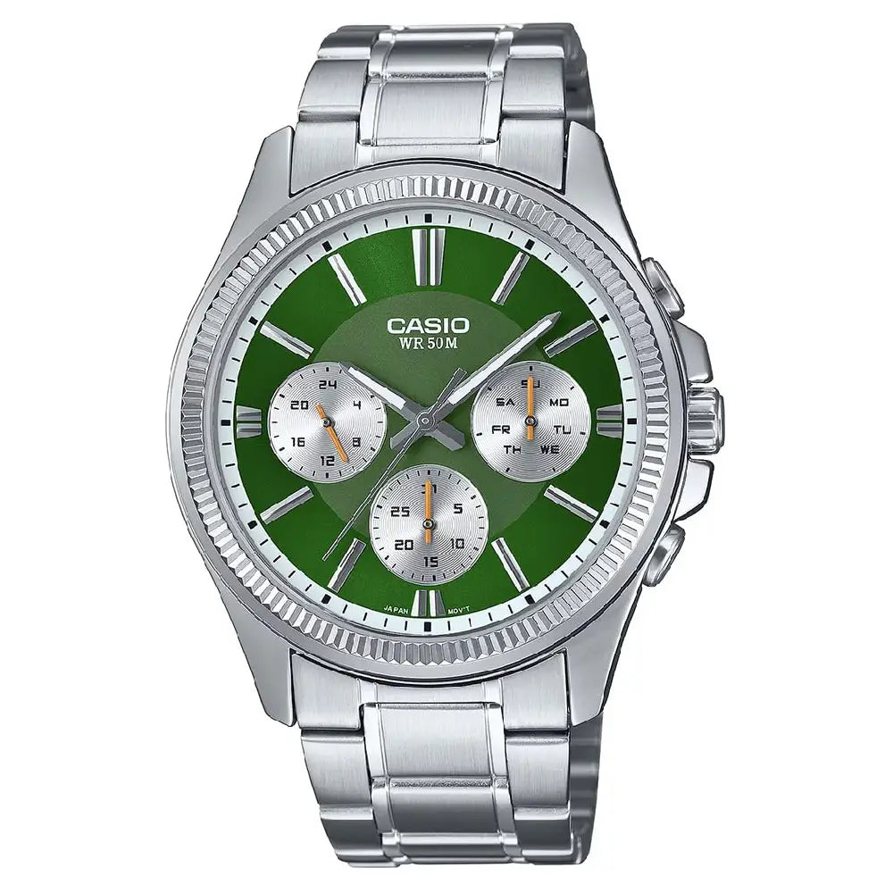 Casio Collection Analog MTP-1375D-3AVDF Green Dial Stainless Steel Men's Watch