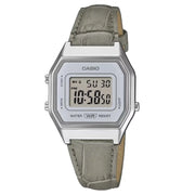 Casio LA680WEL-8A2 Vintage women’s digital watch silver dial leather strap