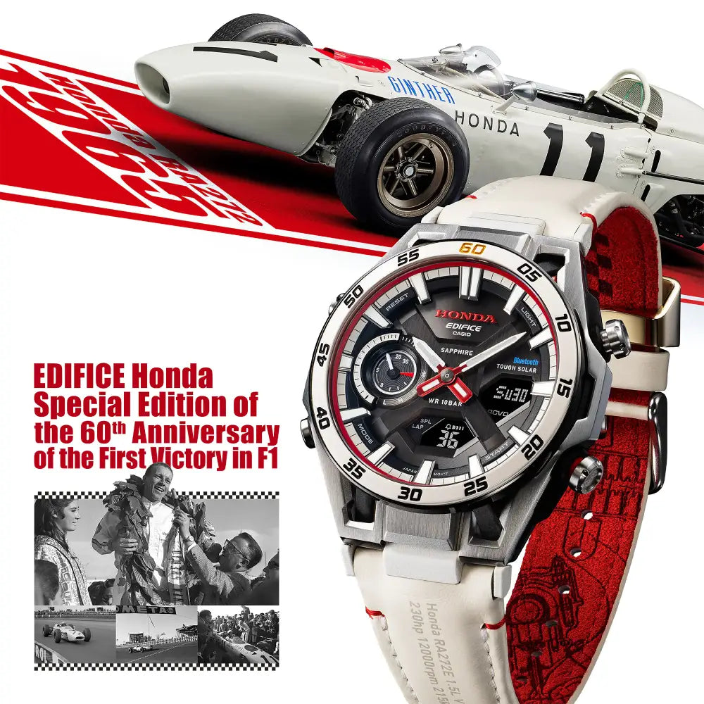 Casio ECB-2300HR-1 Edifice Honda Racing watch with black dial and leather strap