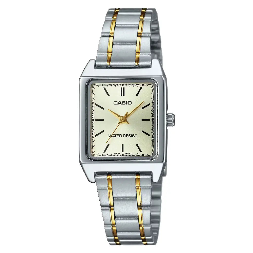 Casio Classic Analog Rectangular LTP-V007SG-9EUDF Gold Dial 22mm Two-Tone Stainless Steel Women's Watch