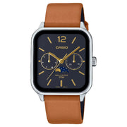 Casio Enticer MTP-M305L-1AVDF Multi-Hand Moon Phase Analog Black Dial Leather Strap Men's Watch