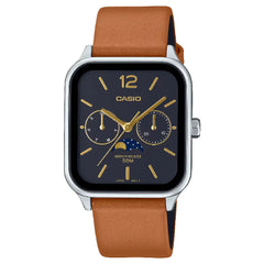 Casio Enticer MTP-M305L-1AVDF Multi-Hand Moon Phase Analog Black Dial Leather Strap Men's Watch