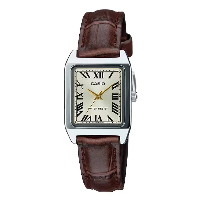 Casio Enticer Ladies Analog LTP-V007L-9BUDF Gold Dial Leather Strap Women's Watch