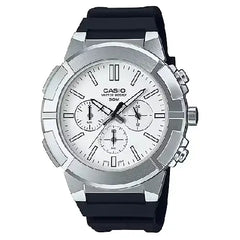 Casio Enticer MTP-E500-7AVDF Chronograph Analog White Dial Resin Strap Men's Watch