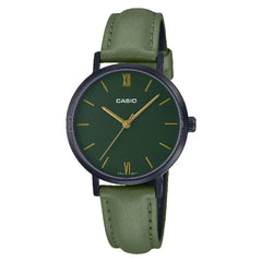Casio Enticer Analog Minimalist LTP-VT02BL-3AUDF Green Dial Leather Strap Women's Watch