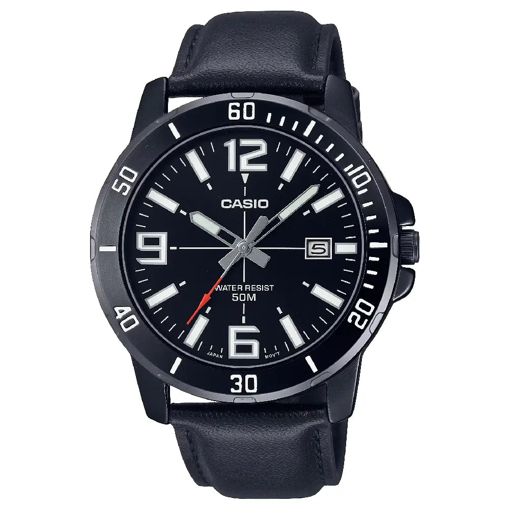 Casio Enticer MTP-VD01BL-1BVUDF Date Analog Black Dial Leather Strap Men's Watch