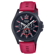 Casio Enticer MTP-E350BL-1BDF Multi-Function Analog Black Dial Leather Strap Men's Watch
