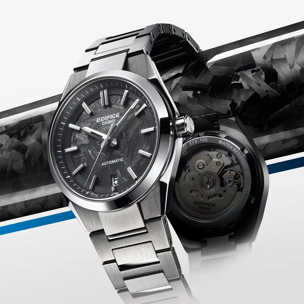 Casio Edifice Automatic EFK-100CD-1ADR Black Forged Carbon Dial Stainless Steel Men's Watch