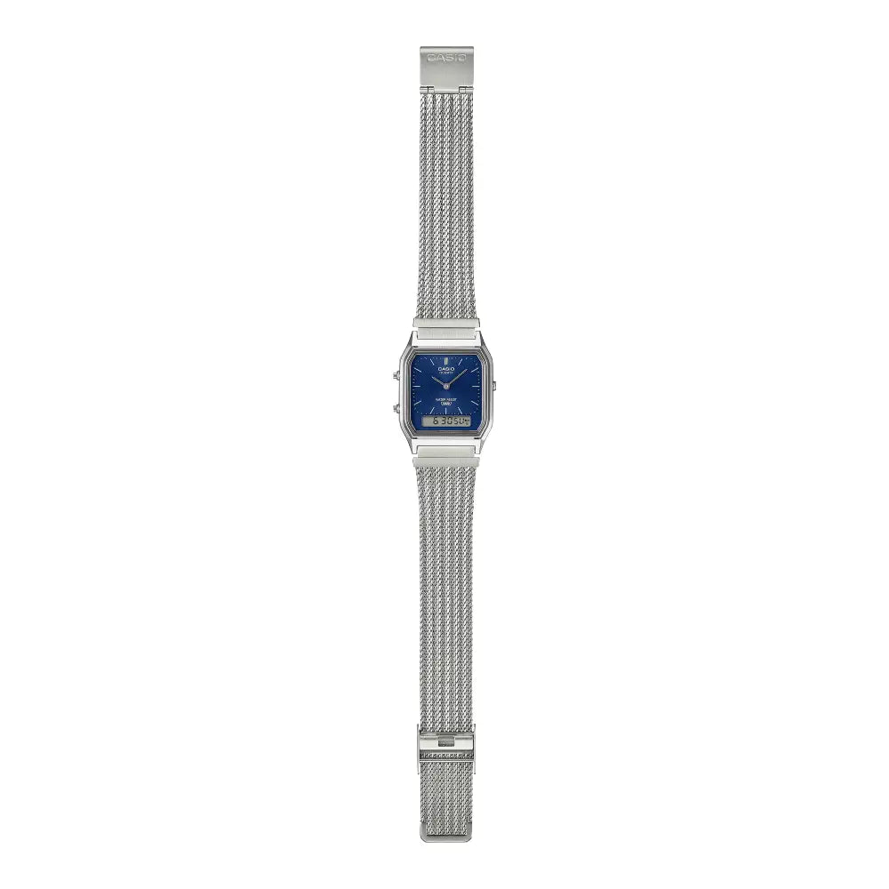 Casio Vintage "Mesh Dual Time" AQ-230EM-2ADF Navy Blue Dial 29.8mm Stainless Steel Men's Watch