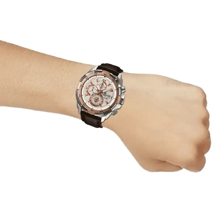 Casio EFR-539L-7AVUDF chronograph watch silver dial brown leather strap